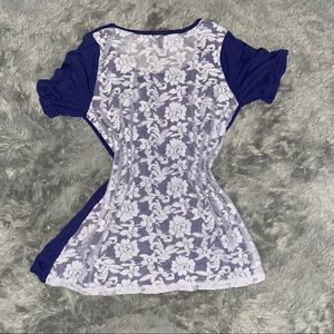 Dark Blue Loose Tee w/ Gray Lace Back from Buckle